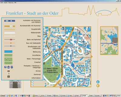 Stadtplan mit Zeichenerklärung und Übersichtskarte